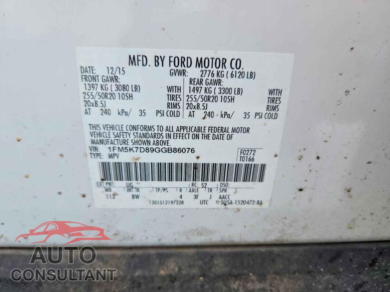 FORD EXPLORER 2016 - 1FM5K7D89GGB86076