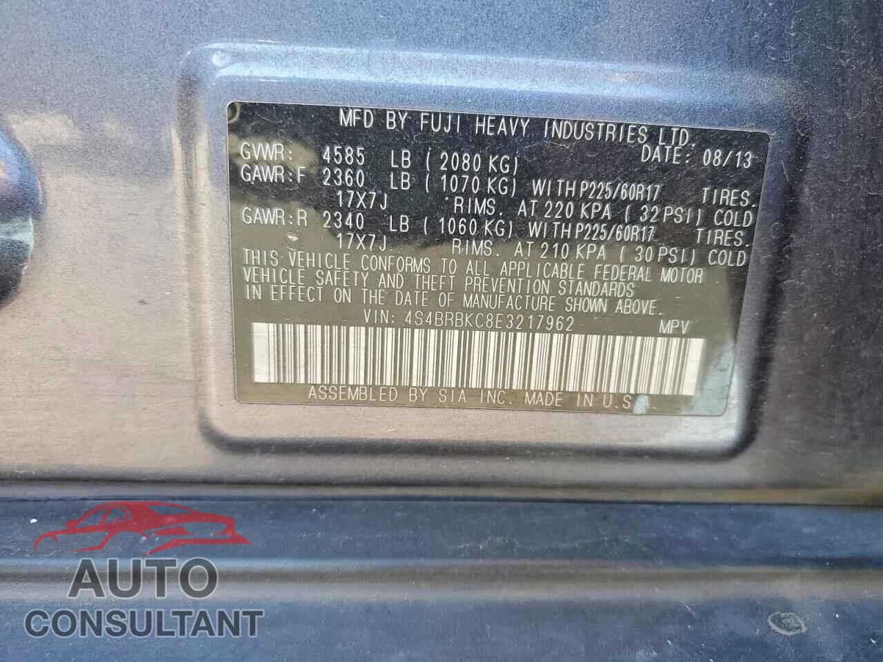 SUBARU OUTBACK 2014 - 4S4BRBKC8E3217962