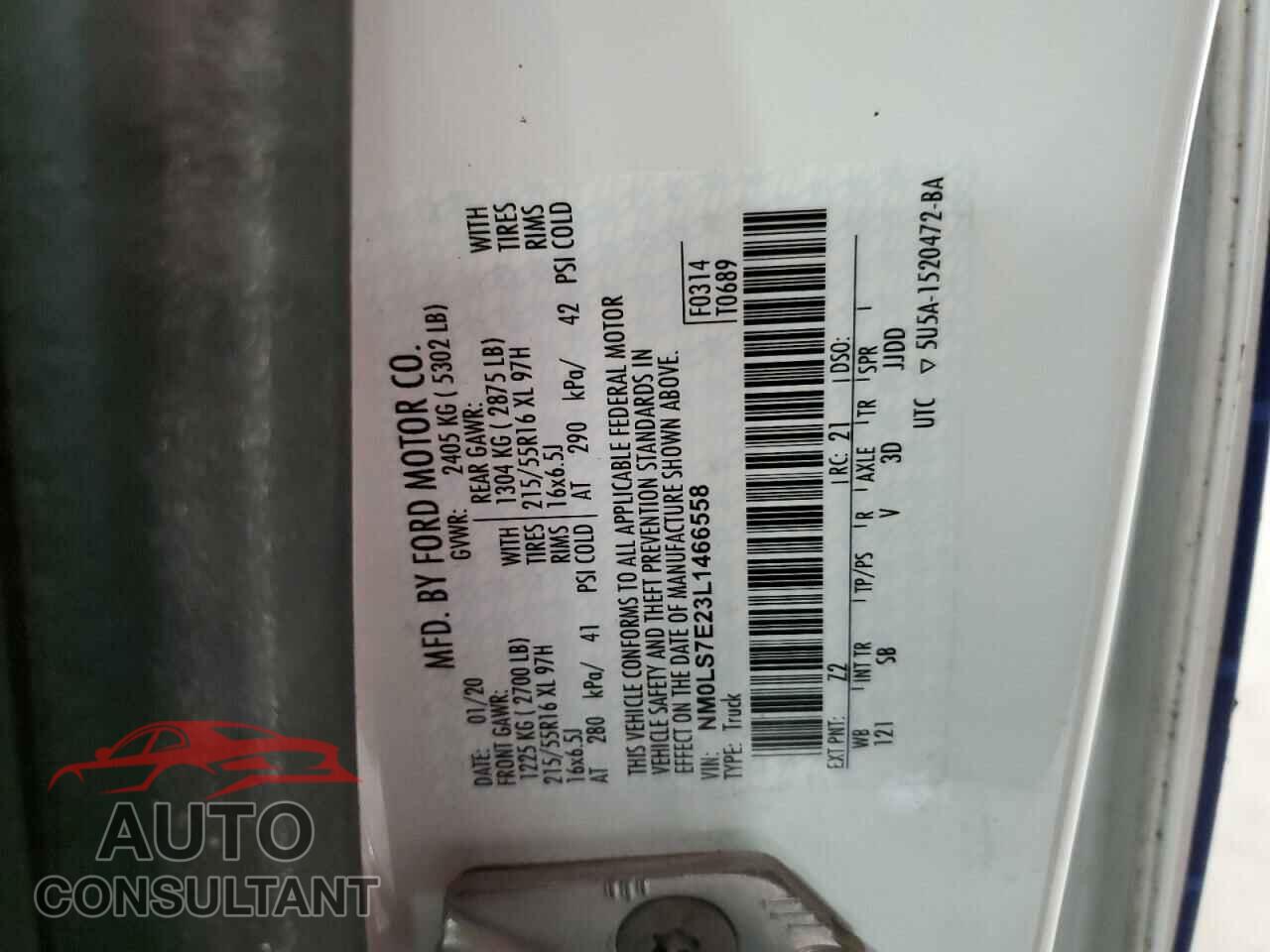 FORD TRANSIT 2020 - NM0LS7E23L1466558