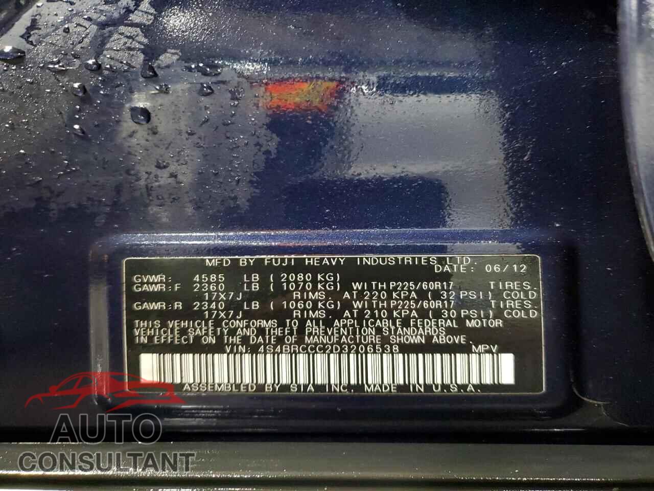 SUBARU OUTBACK 2013 - 4S4BRCCC2D3206538