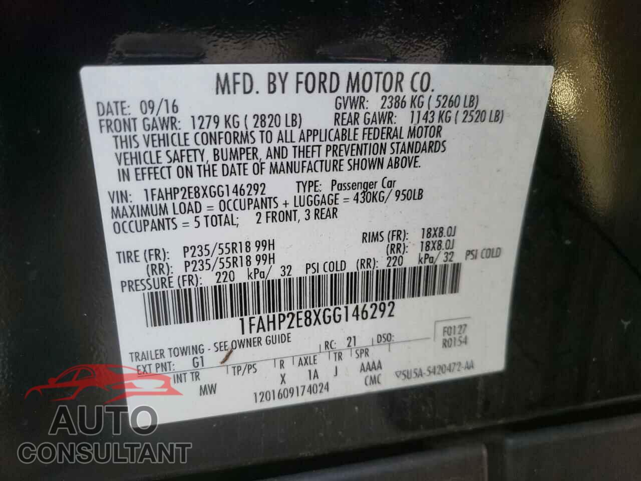 FORD TAURUS 2016 - 1FAHP2E8XGG146292