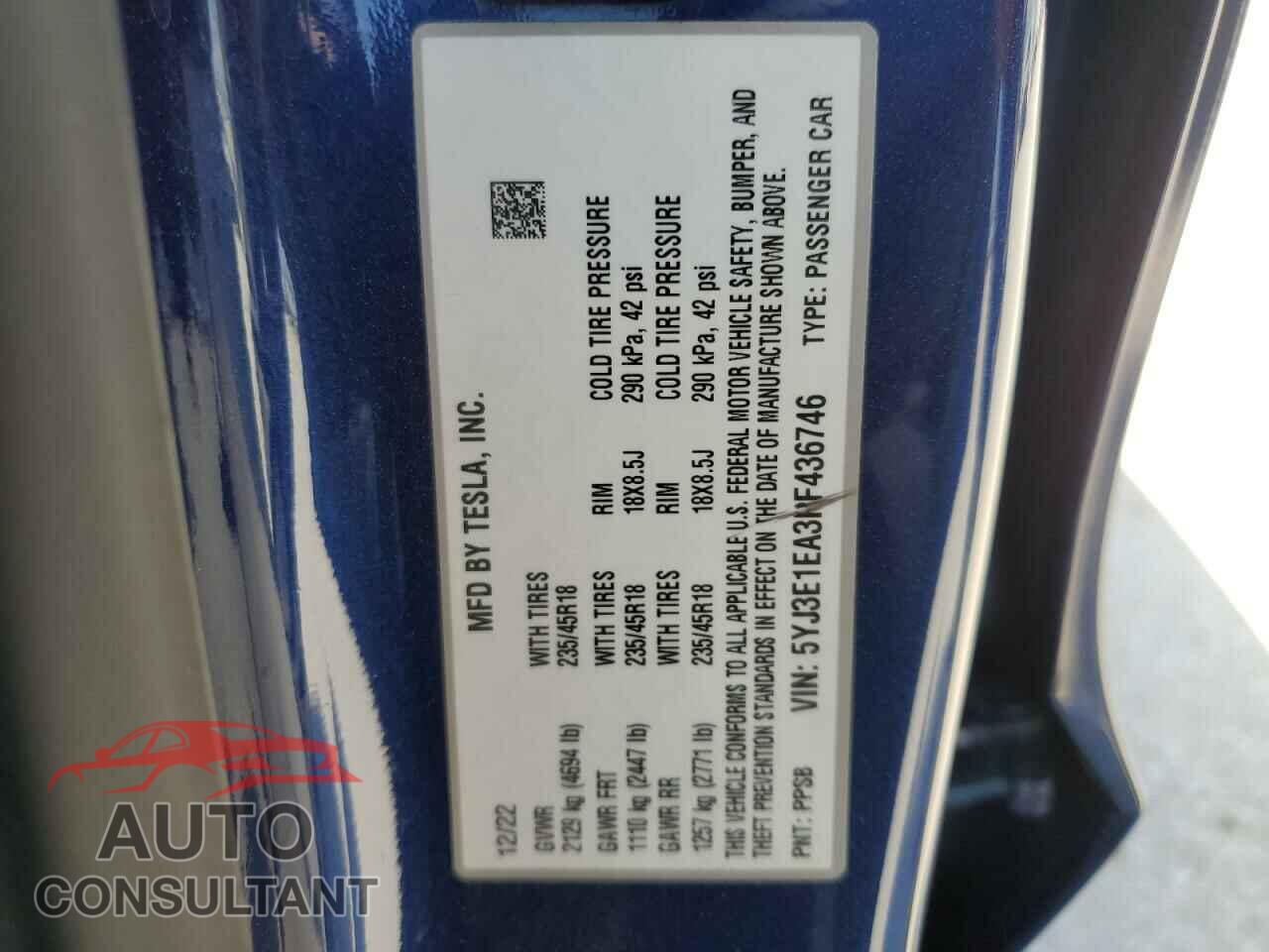 TESLA MODEL 3 2023 - 5YJ3E1EA3PF436746