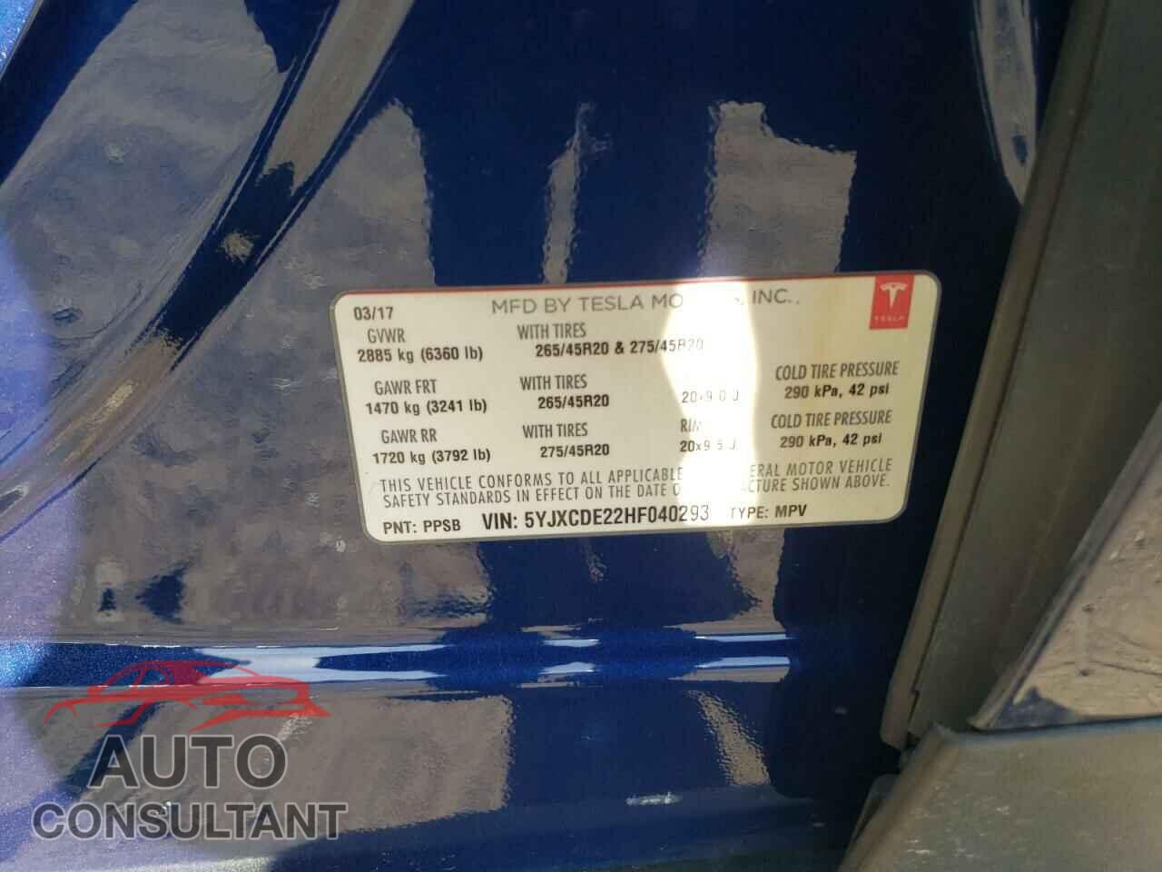 TESLA MODEL X 2017 - 5YJXCDE22HF040293