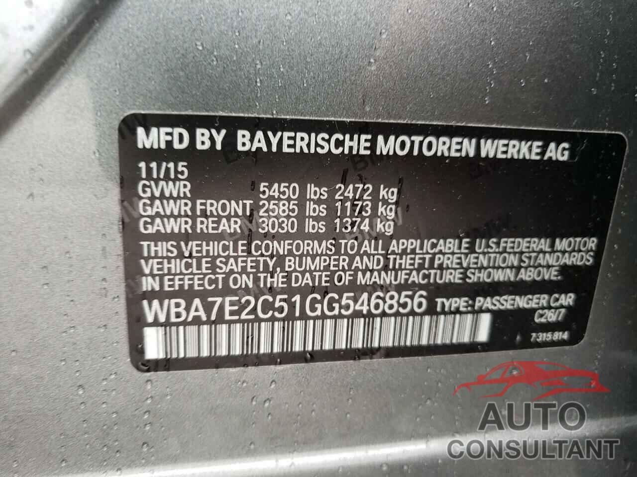 BMW 7 SERIES 2016 - WBA7E2C51GG546856