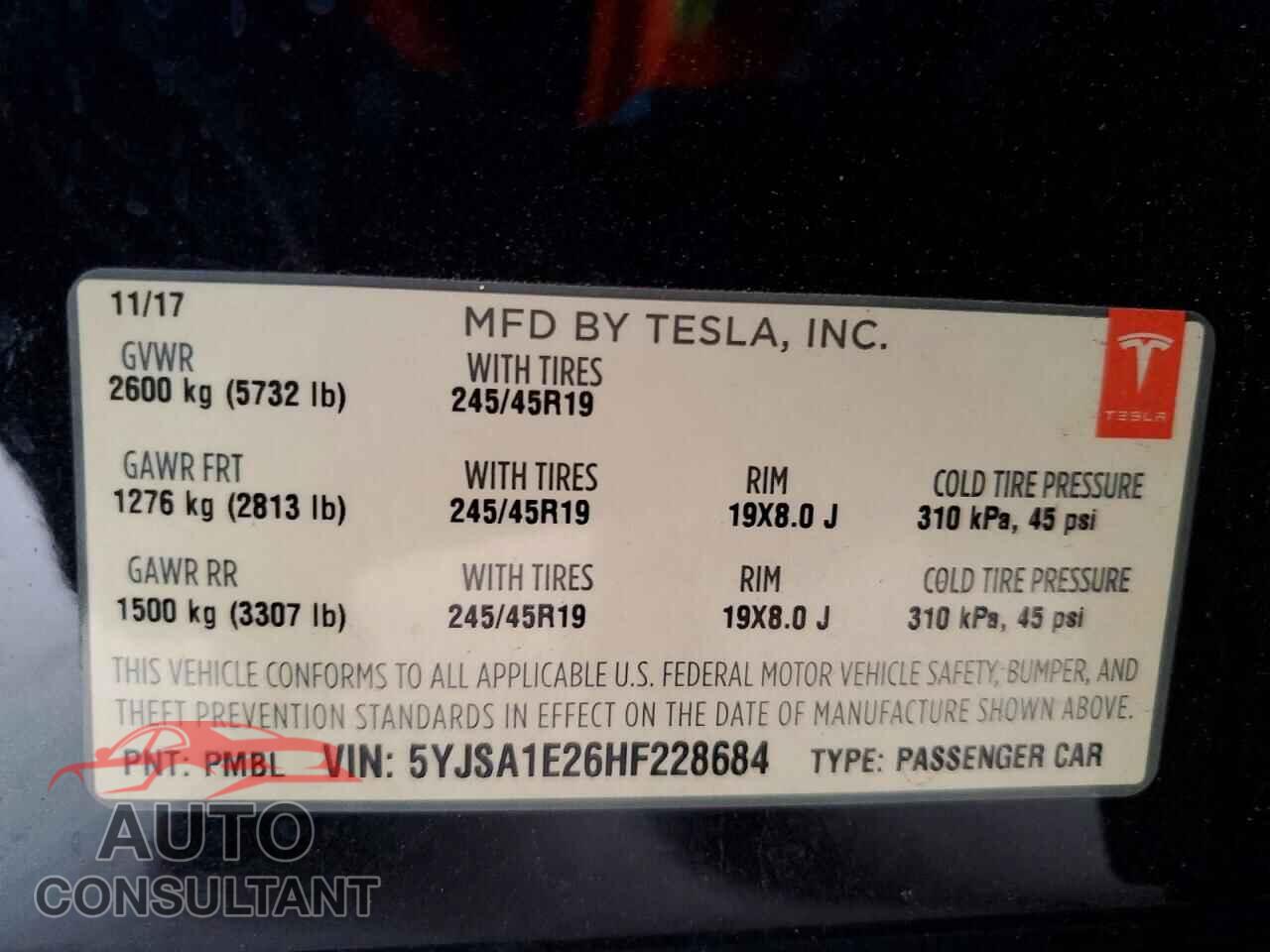 TESLA MODEL S 2017 - 5YJSA1E26HF228684