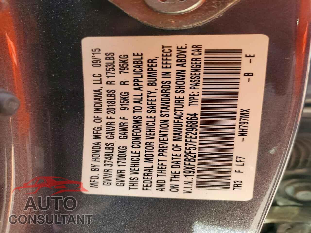 HONDA CIVIC 2015 - 19XFB2F57FE296864