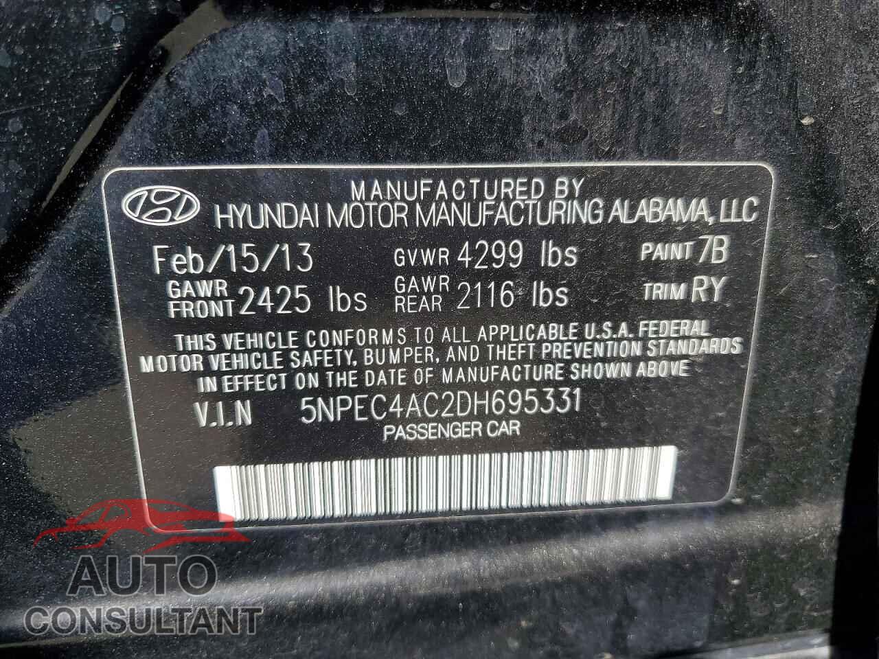 HYUNDAI SONATA 2013 - 5NPEC4AC2DH695331