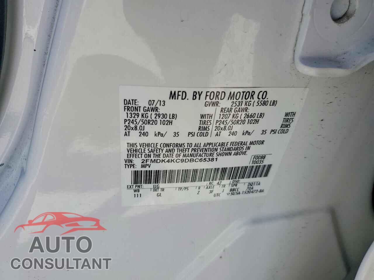 FORD EDGE 2013 - 2FMDK4KC9DBC65381