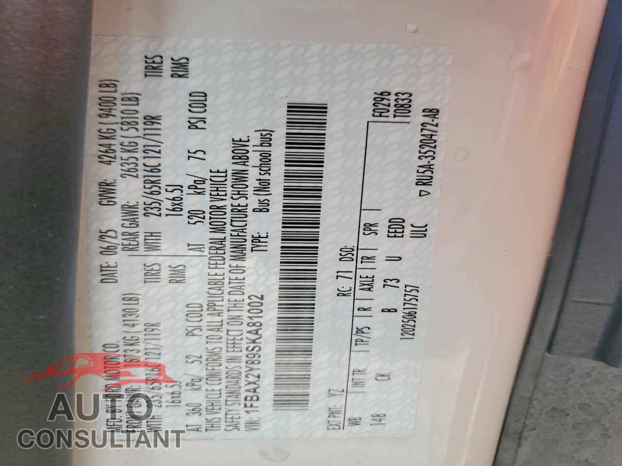 FORD TRANSIT 2025 - 1FBAX2Y89SKA81002