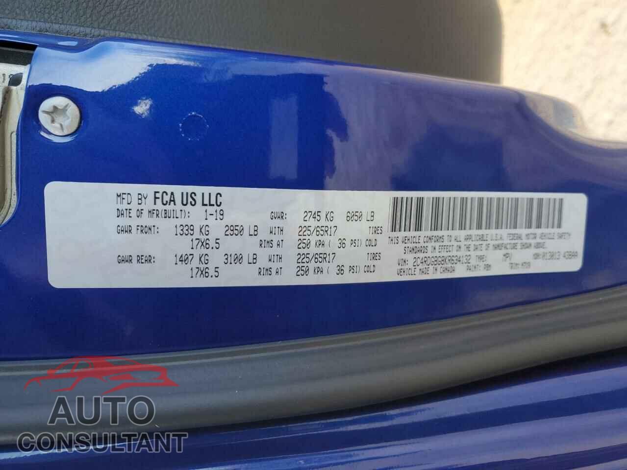 DODGE CARAVAN 2019 - 2C4RDGBG8KR634132