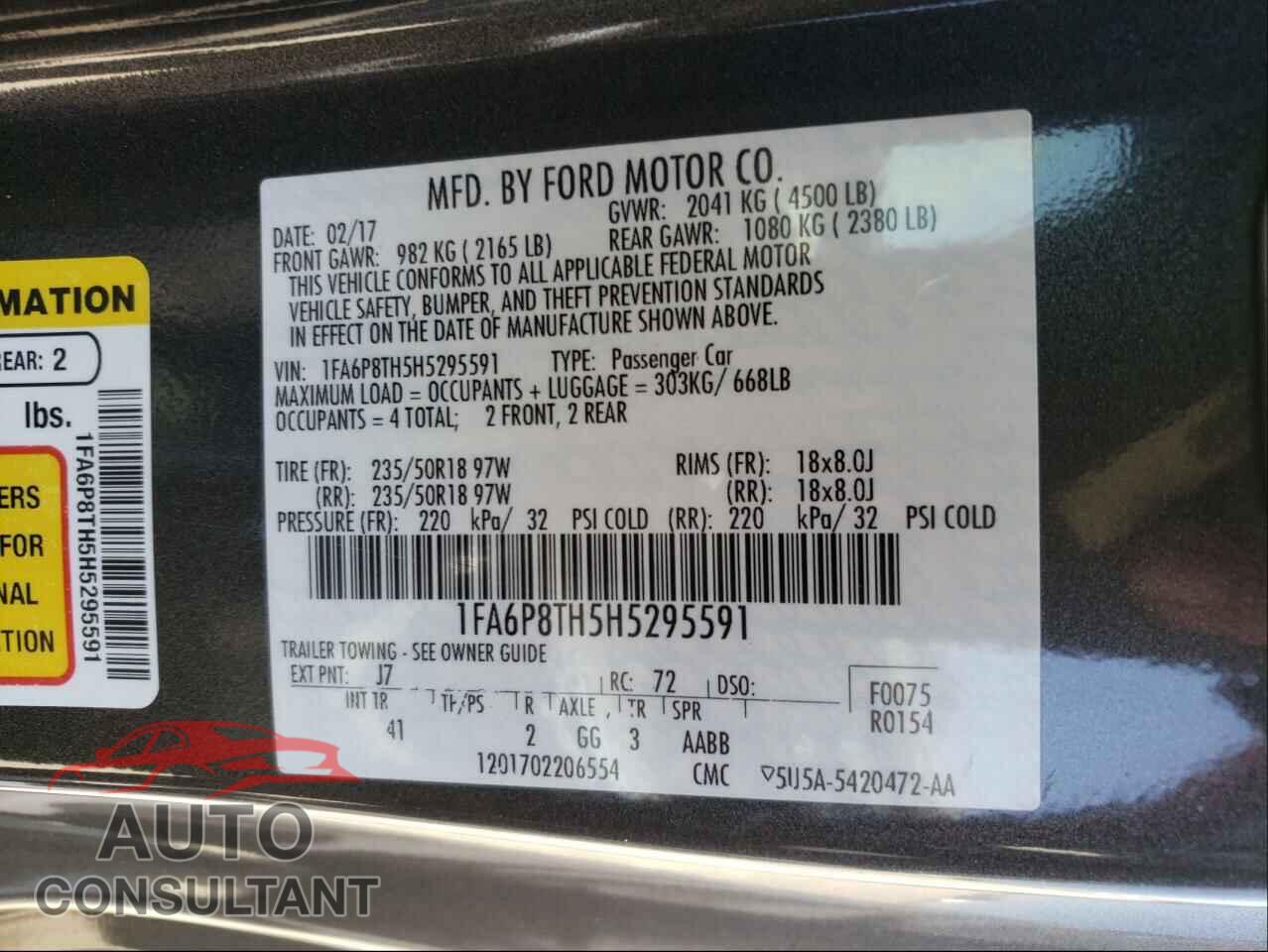 FORD MUSTANG 2017 - 1FA6P8TH5H5295591