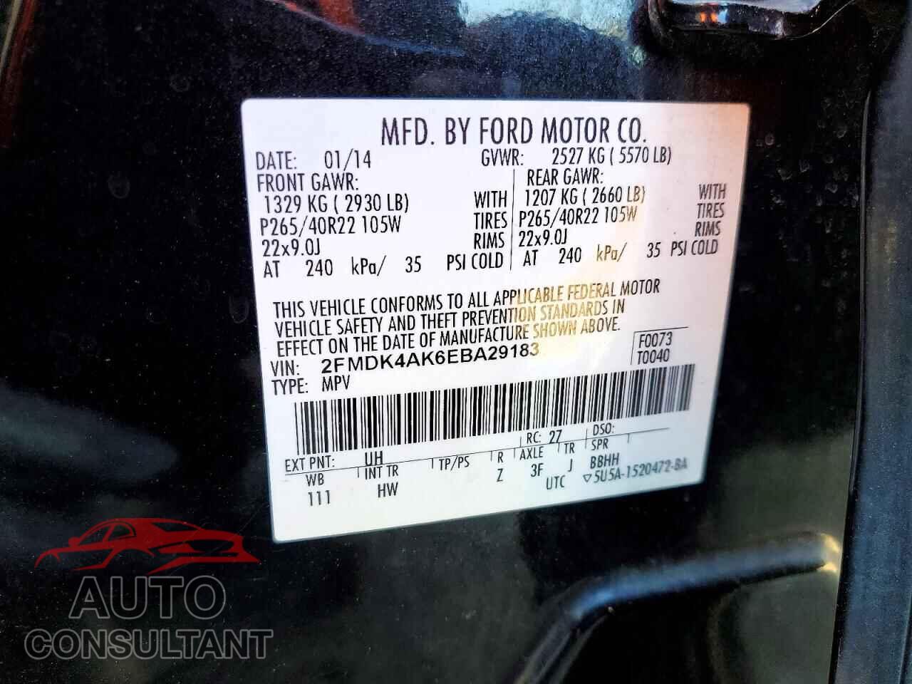 FORD EDGE 2014 - 2FMDK4AK6EBA29183
