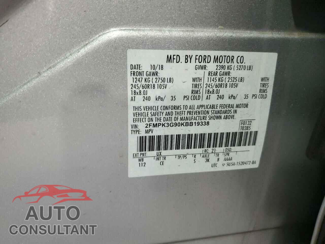 FORD EDGE 2019 - 2FMPK3G90KBB19338