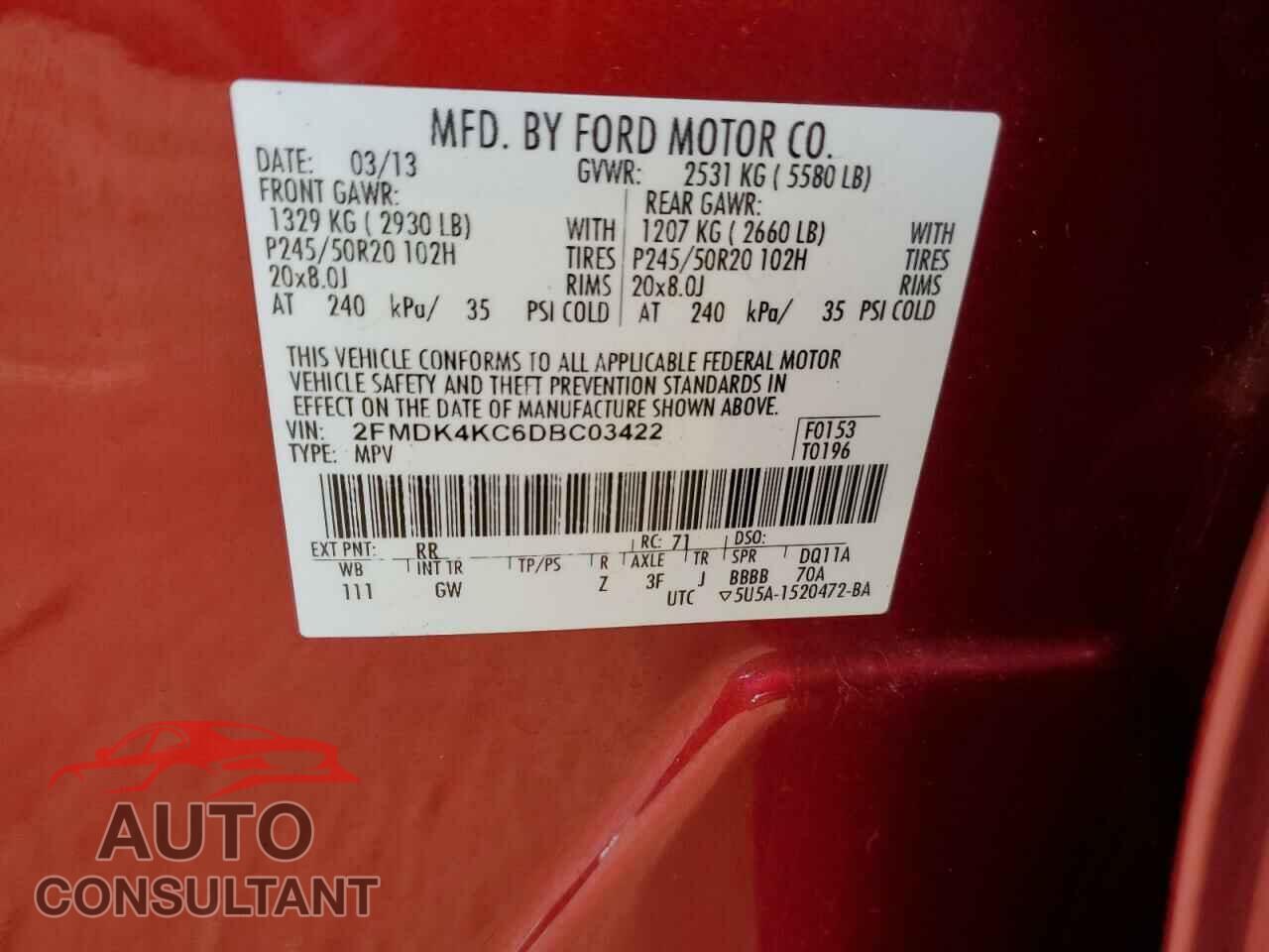 FORD EDGE 2013 - 2FMDK4KC6DBC03422