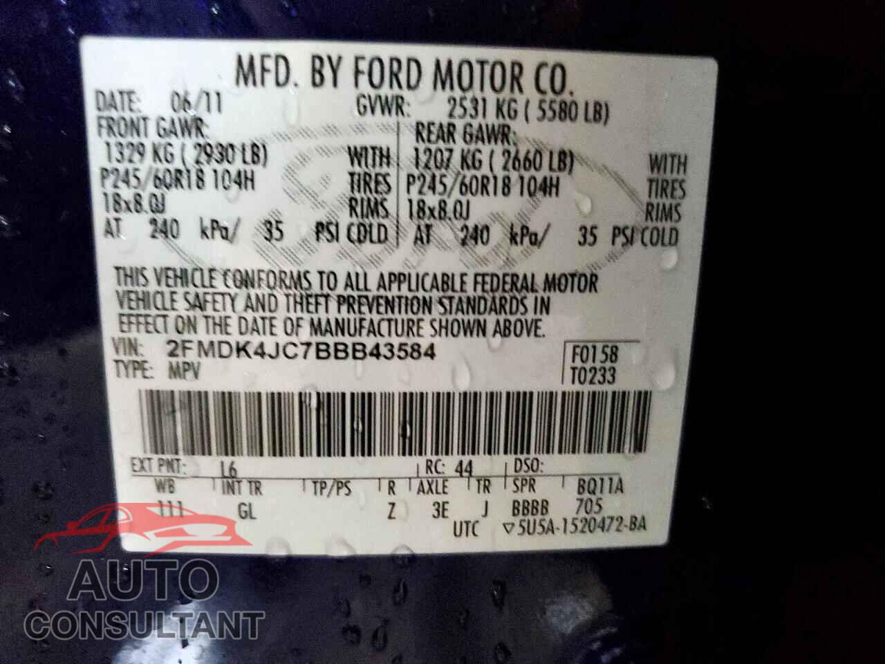 FORD EDGE 2011 - 2FMDK4JC7BBB43584