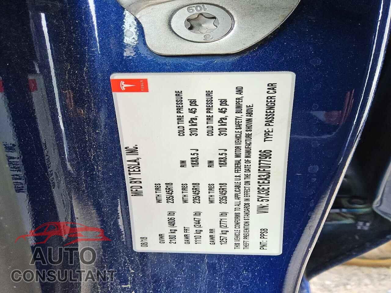 TESLA MODEL 3 2018 - 5YJ3E1EA3JF077986