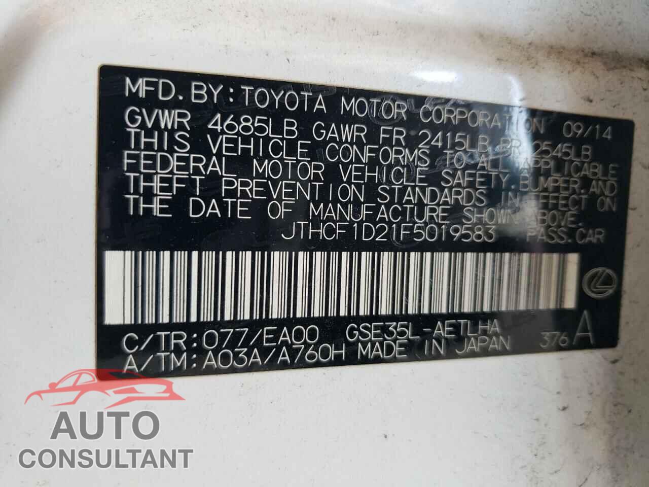 LEXUS IS 2015 - JTHCF1D21F5019583