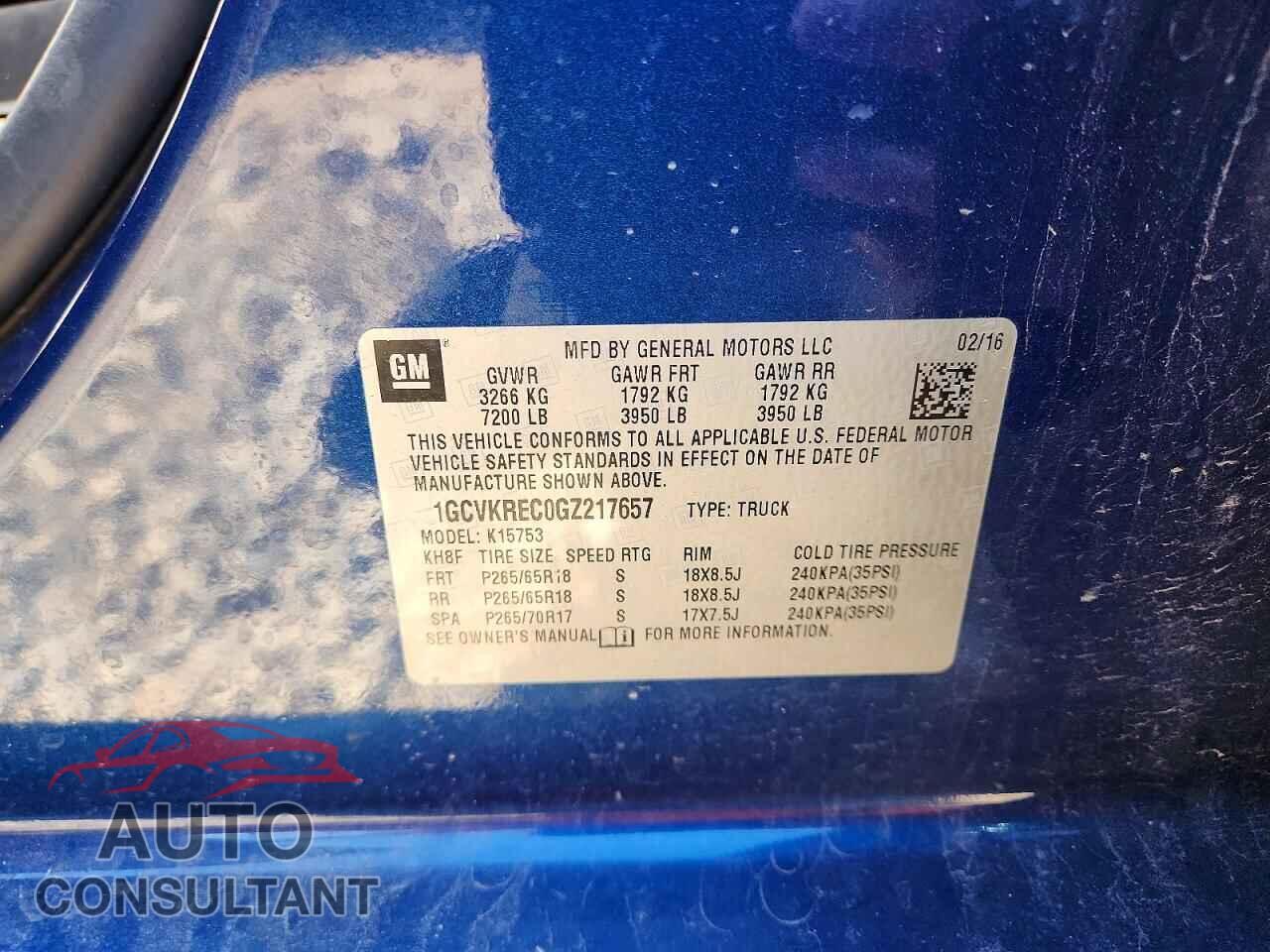 CHEVROLET SILVERADO 2016 - 1GCVKREC0GZ217657
