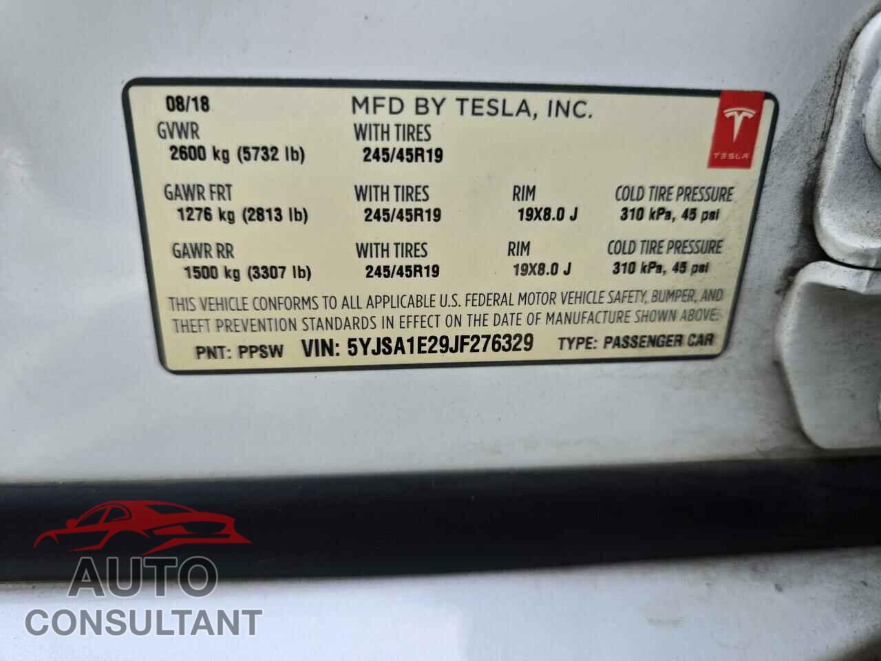 TESLA MODEL S 2018 - 5YJSA1E29JF276329
