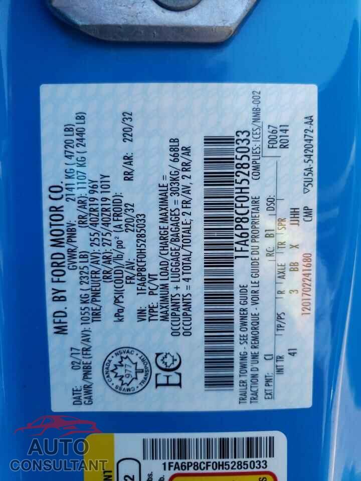 FORD MUSTANG 2017 - 1FA6P8CF0H5285033