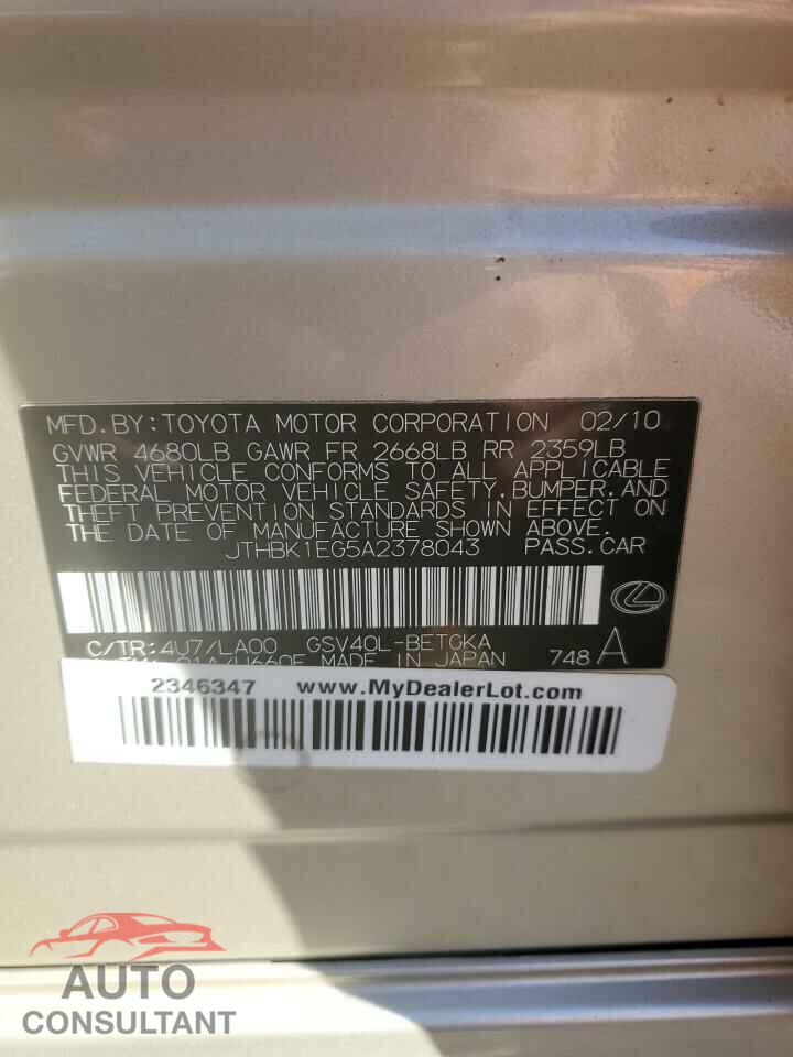 LEXUS ES350 2010 - JTHBK1EG5A2378043