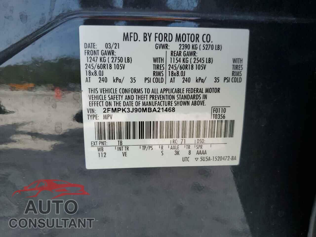 FORD EDGE 2021 - 2FMPK3J90MBA21468