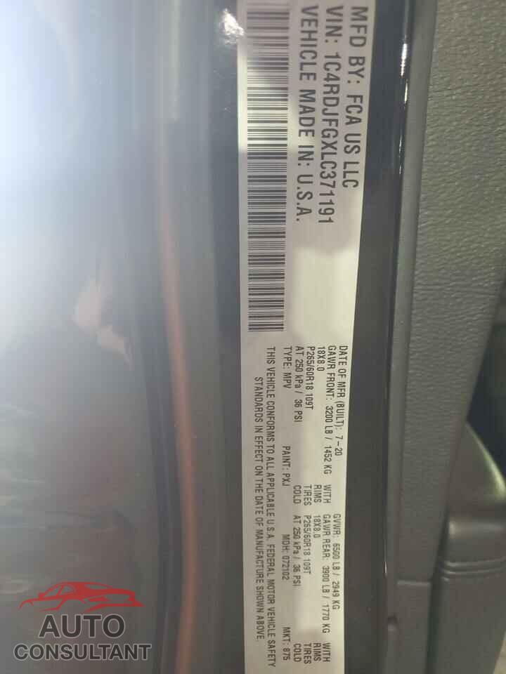 DODGE DURANGO 2020 - 1C4RDJFGXLC371191