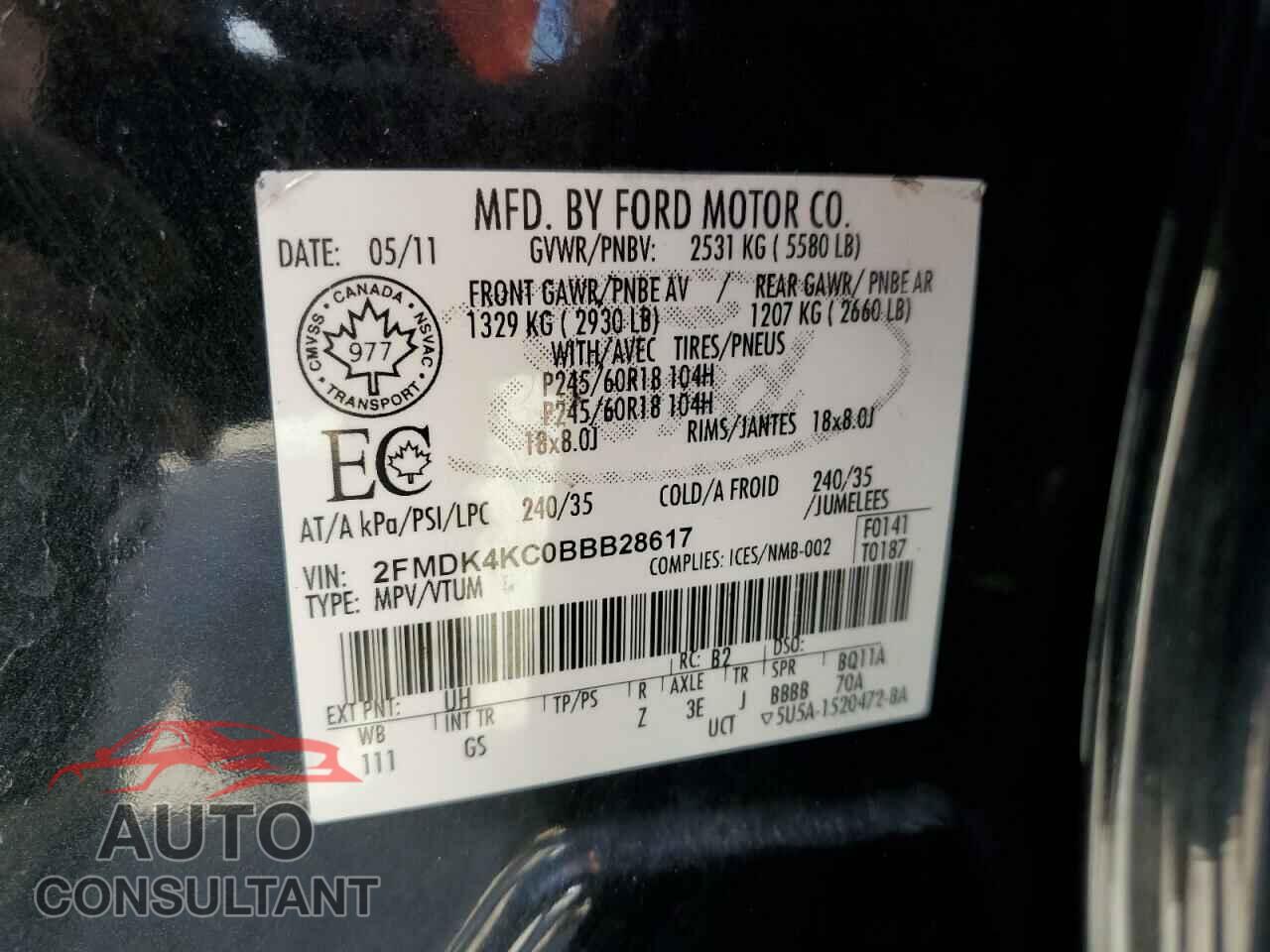 FORD EDGE 2011 - 2FMDK4KC0BBB28617