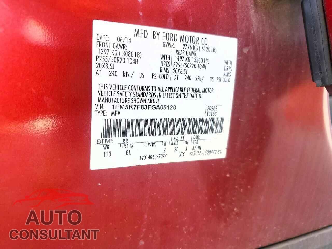 FORD EXPLORER 2015 - 1FM5K7F83FGA05128