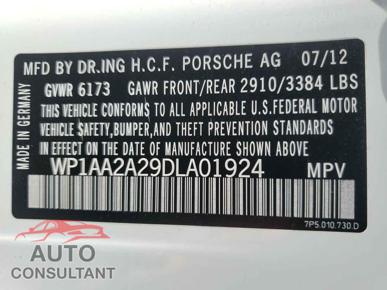 PORSCHE CAYENNE 2013 - WP1AA2A29DLA01924