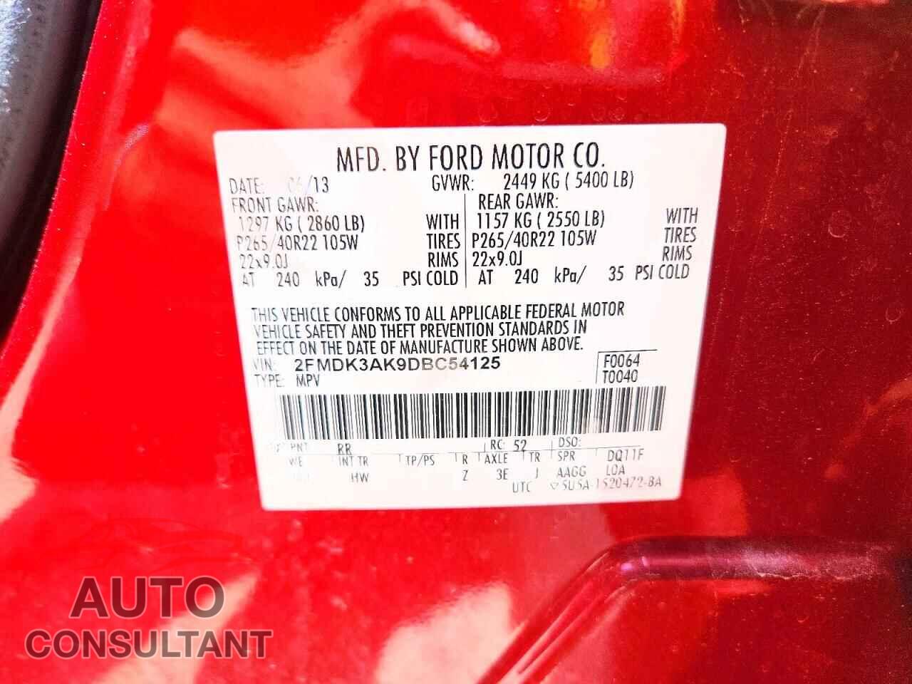 FORD EDGE 2013 - 2FMDK3AK9DBC54125