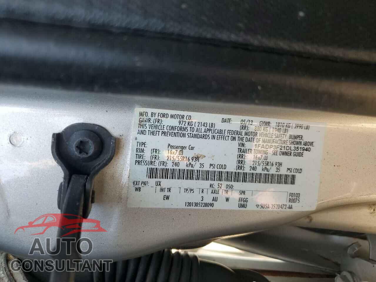FORD FOCUS 2013 - 1FADP3F21DL351940