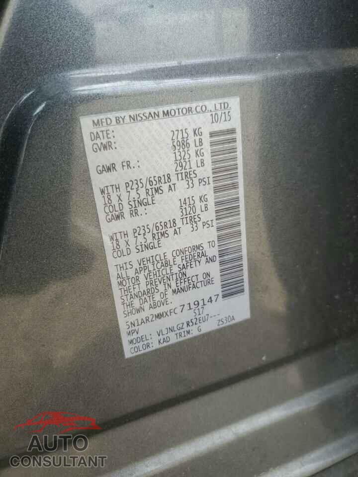 NISSAN PATHFINDER 2015 - 5N1AR2MMXFC719147