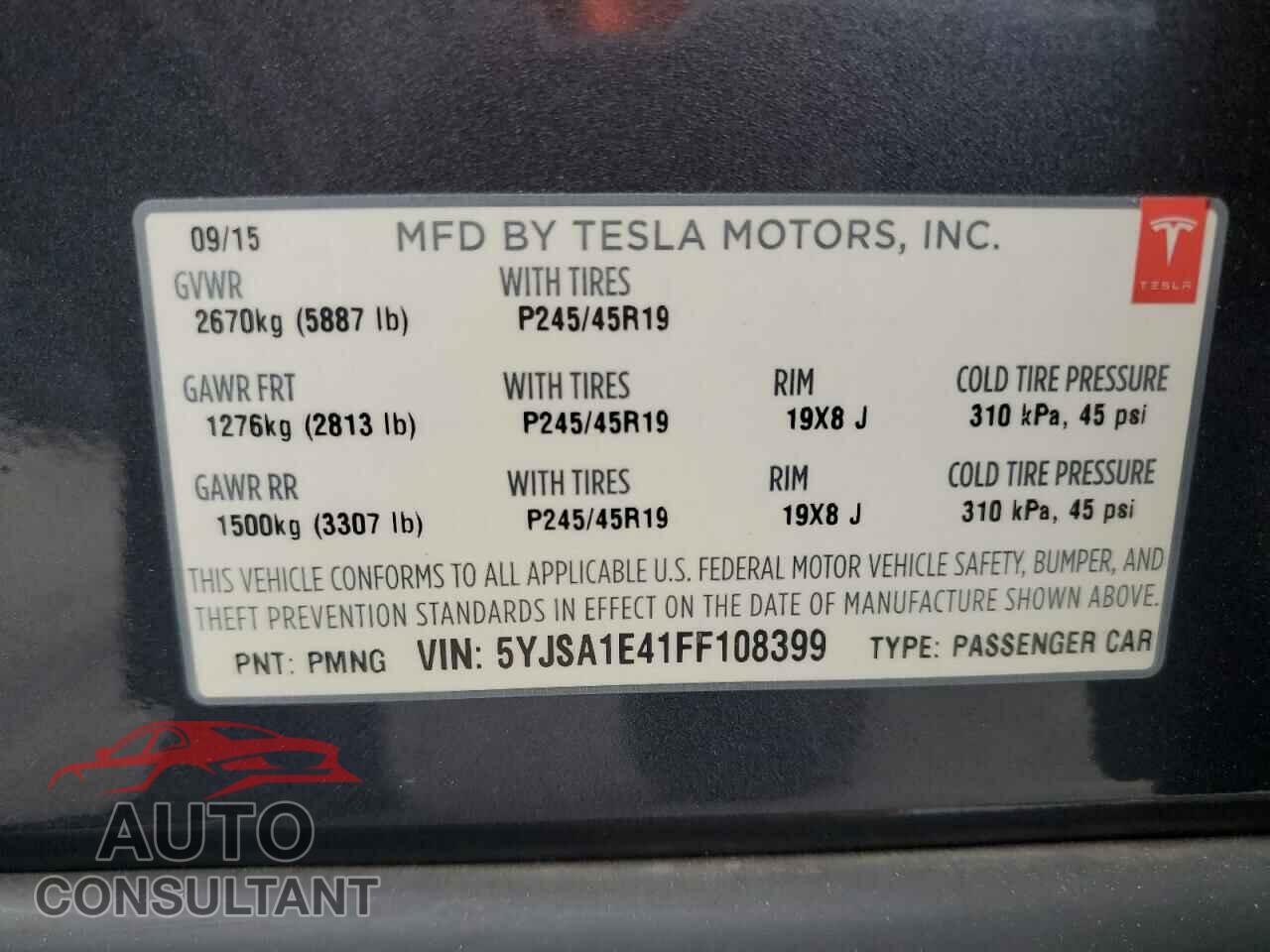 TESLA MODEL S 2015 - 5YJSA1E41FF108399
