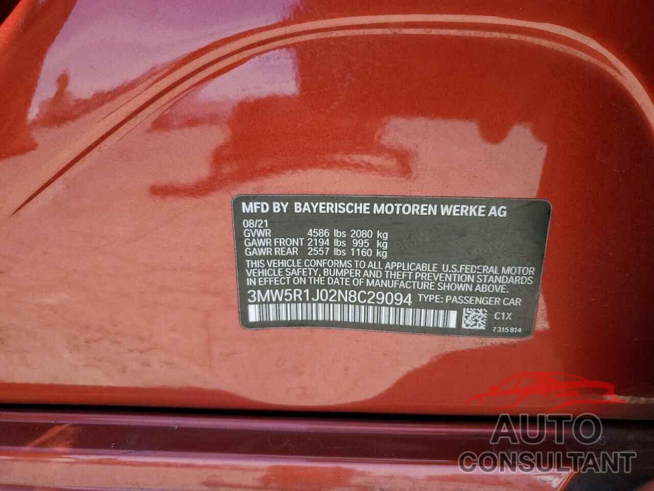 BMW 3 SERIES 2022 - 3MW5R1J02N8C29094