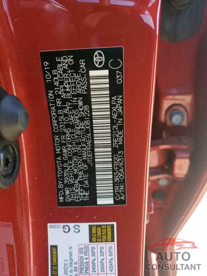 TOYOTA COROLLA 2020 - JTDEPRAE6LJ081228