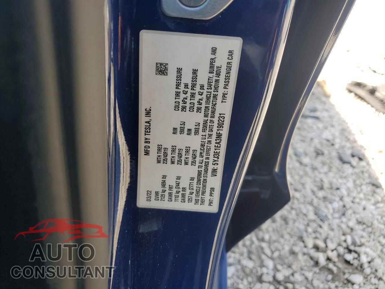 TESLA MODEL 3 2022 - 5YJ3E1EA3NF190231