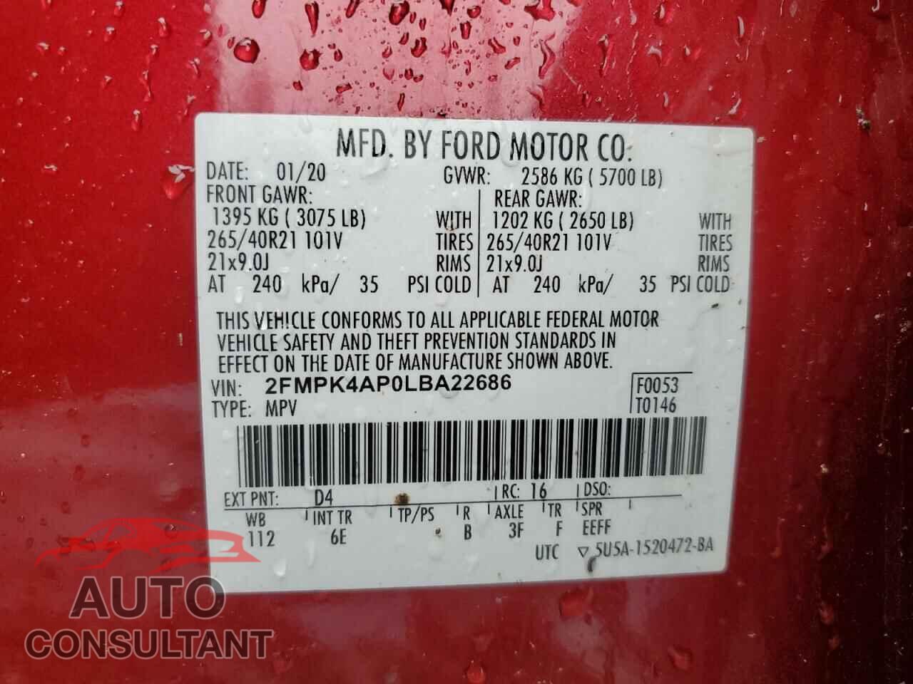 FORD EDGE 2020 - 2FMPK4AP0LBA22686
