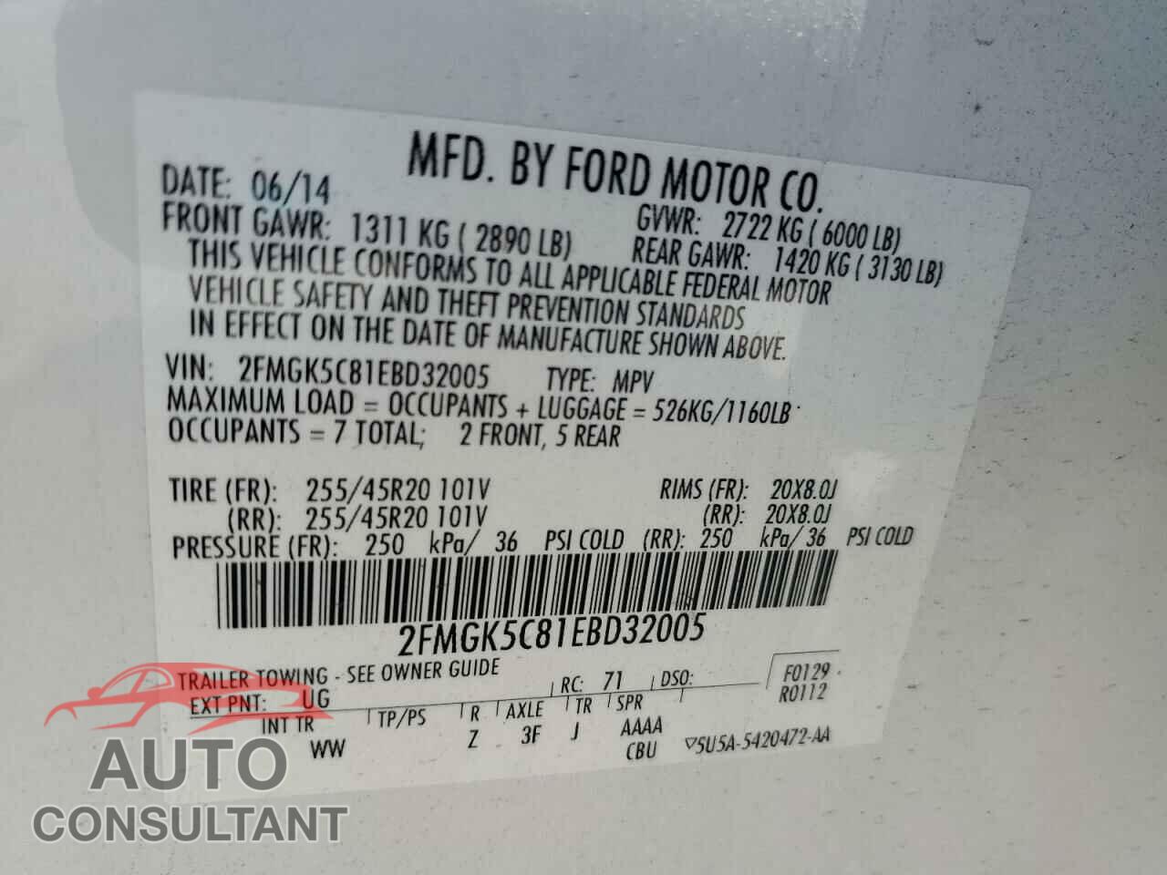 FORD FLEX 2014 - 2FMGK5C81EBD32005