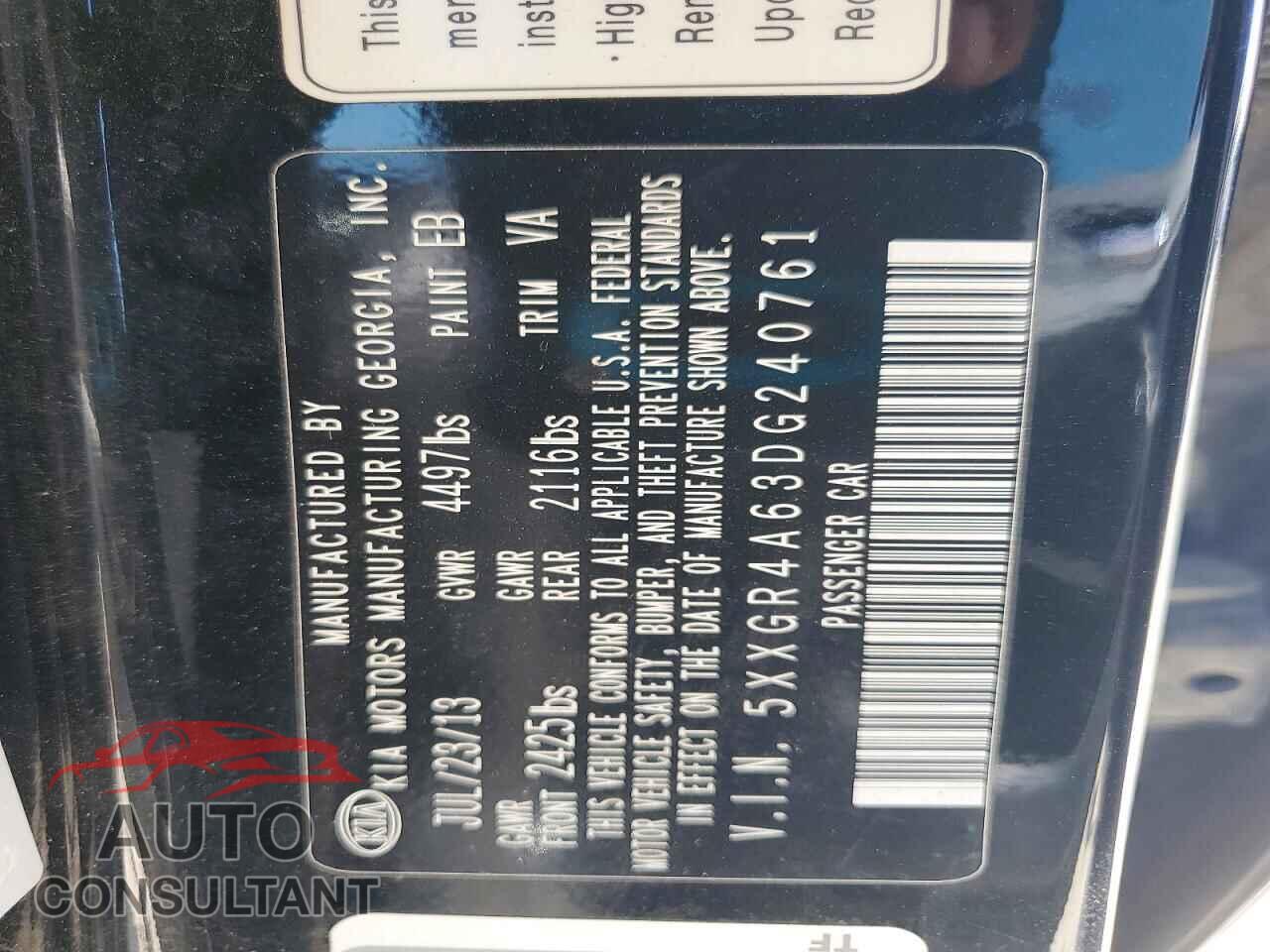 KIA OPTIMA 2013 - 5XXGR4A63DG240761