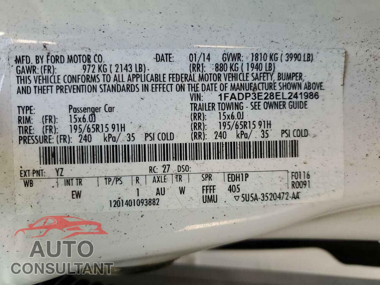 FORD FOCUS 2014 - 1FADP3E28EL241986