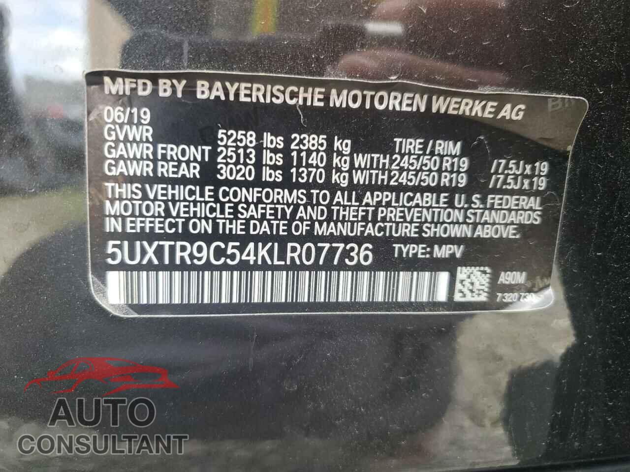BMW X3 2019 - 5UXTR9C54KLR07736