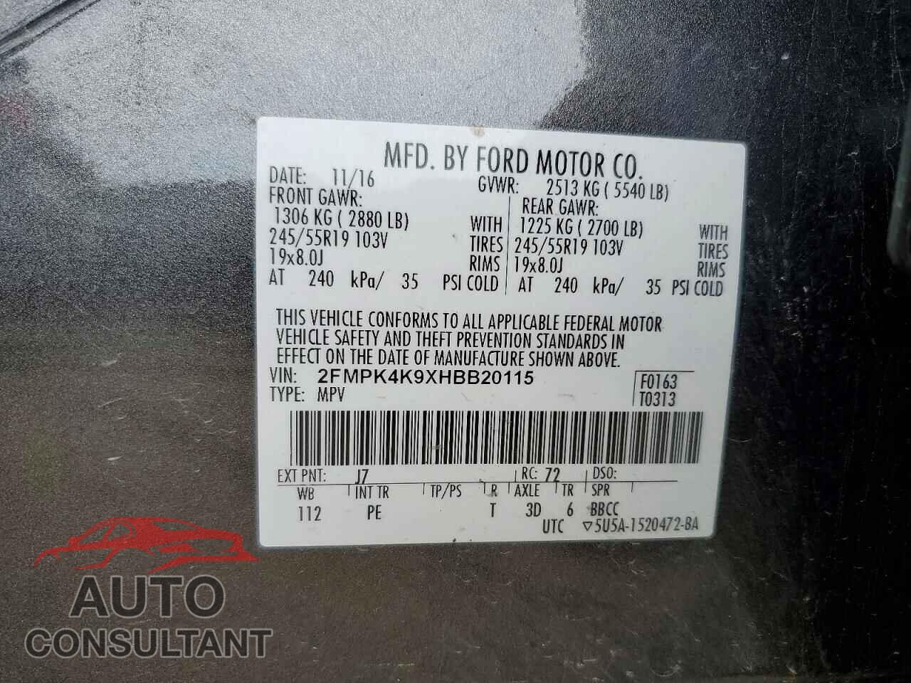 FORD EDGE 2017 - 2FMPK4K9XHBB20115