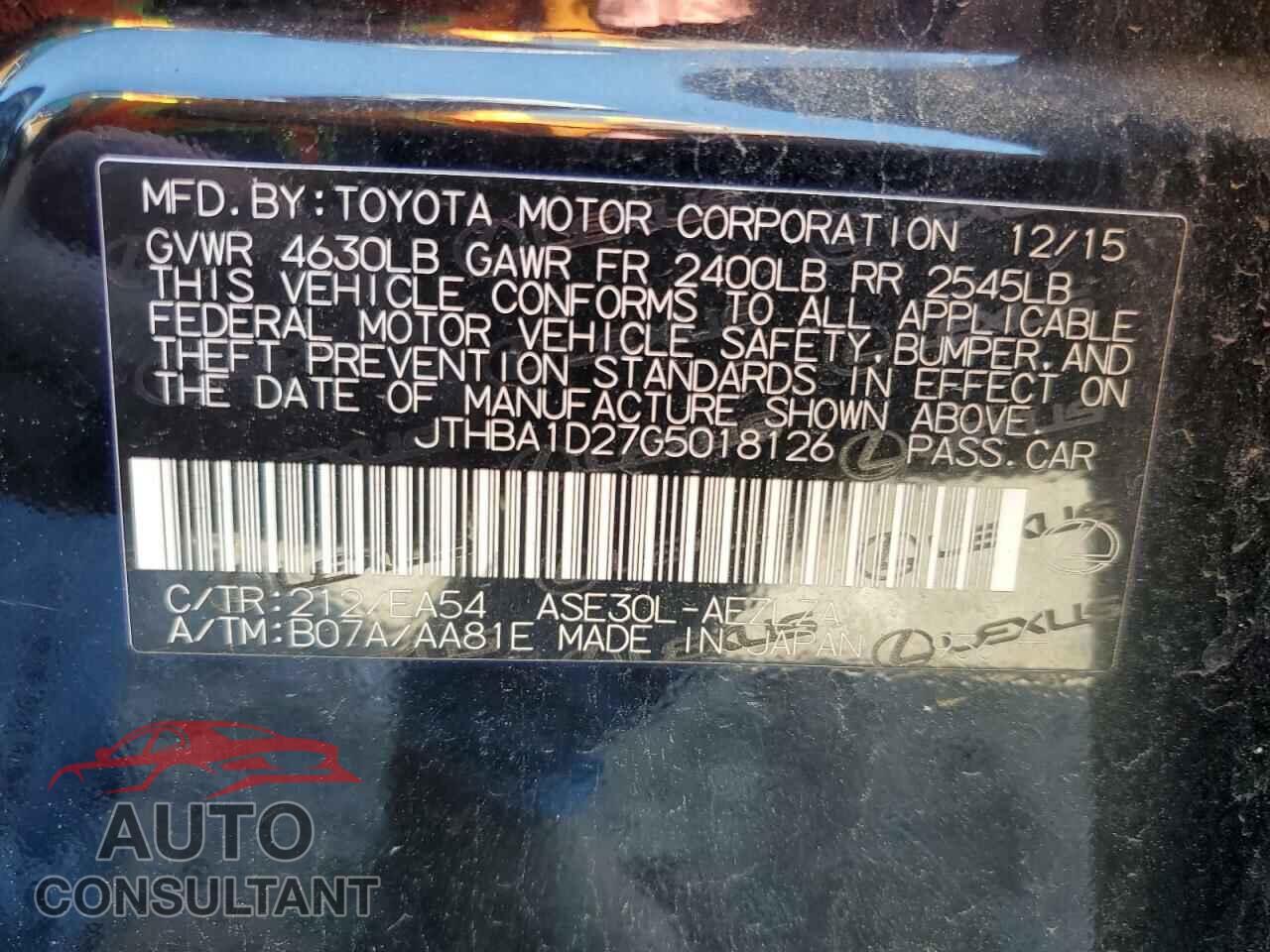 LEXUS IS 2016 - JTHBA1D27G5018126