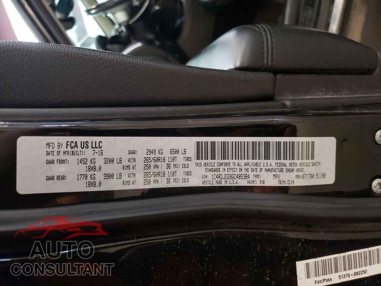 DODGE DURANGO 2016 - 1C4RDJDG9GC485384