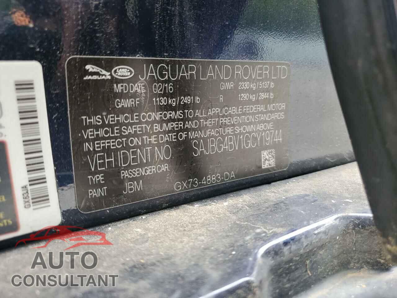 JAGUAR XF 2016 - SAJBG4BV1GCY19744