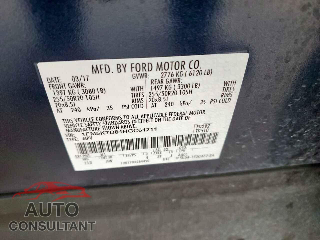 FORD EXPLORER 2017 - 1FM5K7D81HGC61211