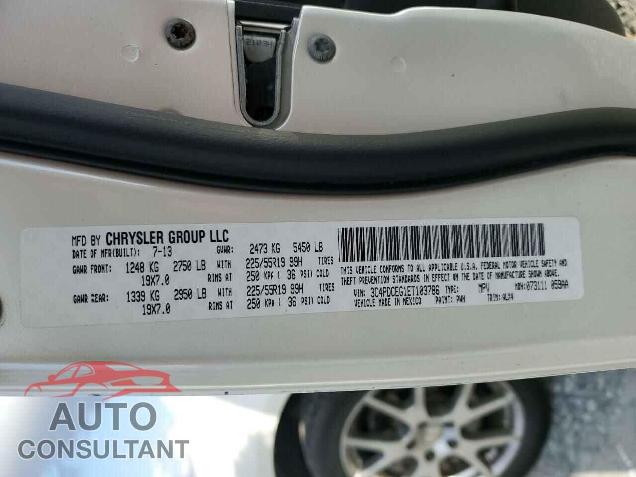 DODGE JOURNEY 2014 - 3C4PDCEG1ET103786