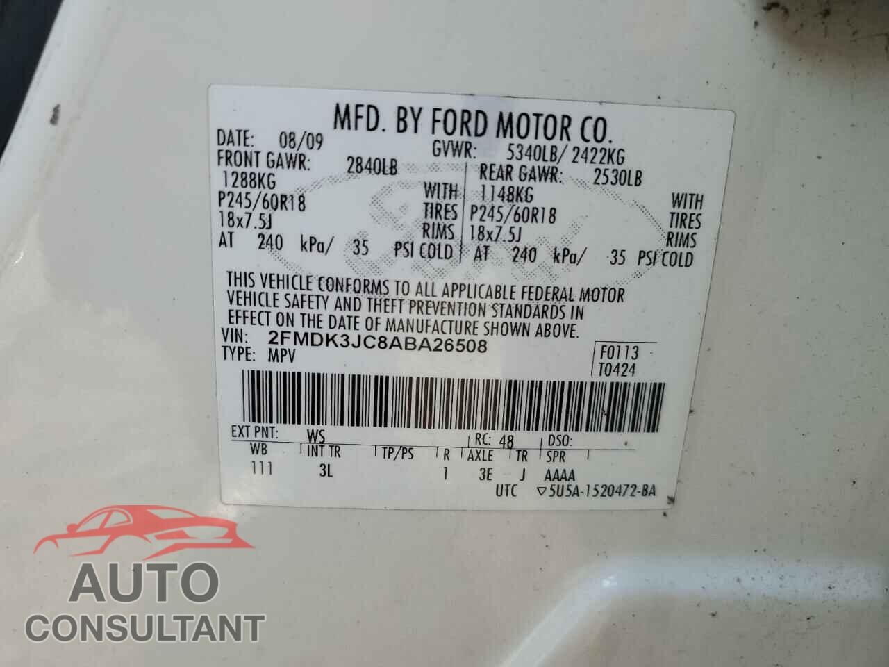 FORD EDGE 2010 - 2FMDK3JC8ABA26508