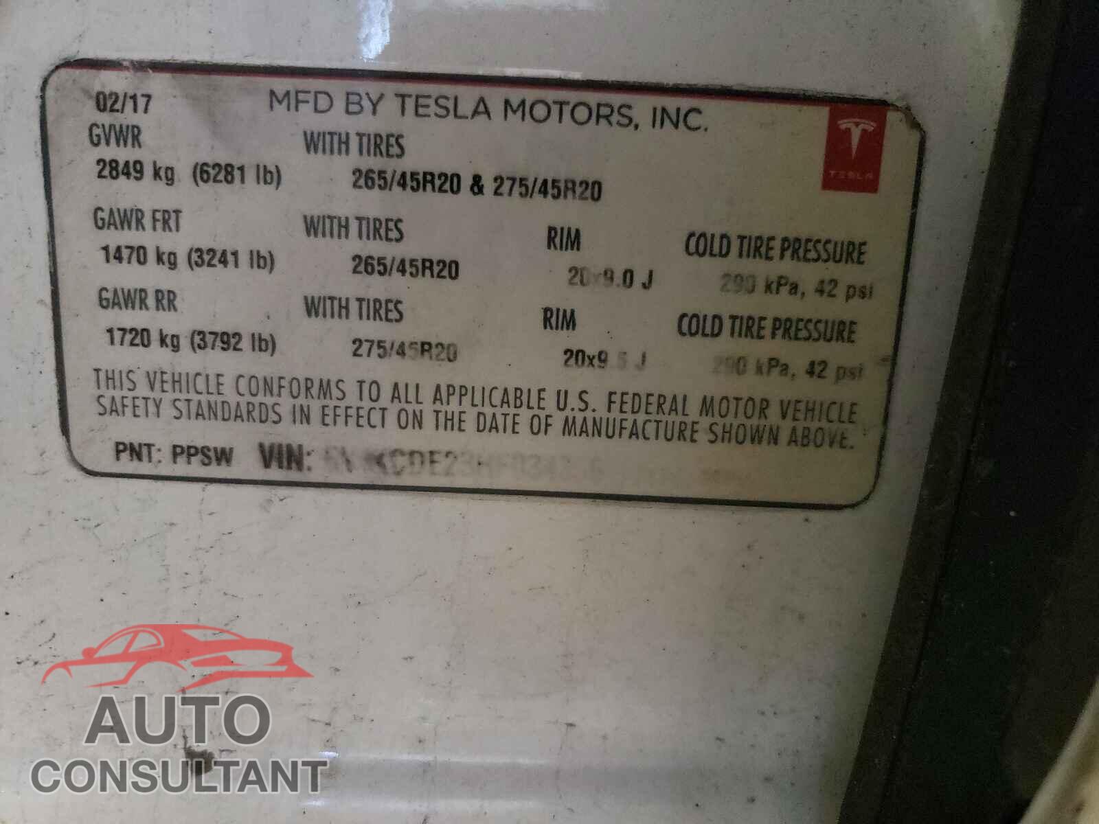 TESLA MODEL X 2017 - 5YJXCDE23HF034356
